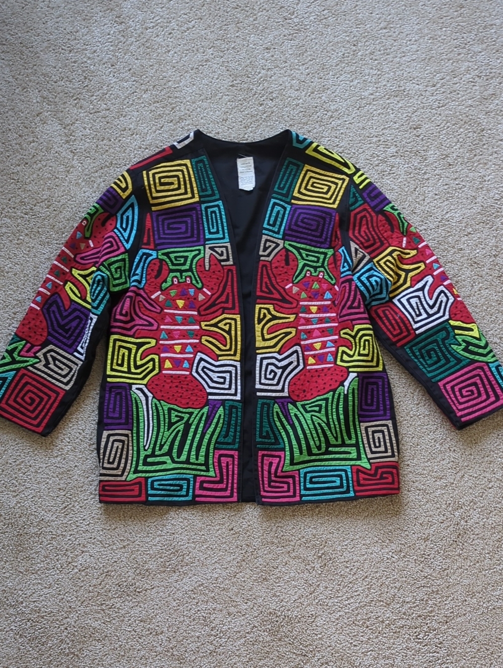 Seds Craft's Wearable art Handmade in Panama Colorful Geometric Motif Jacket